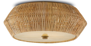 Antibes Flush Mount Light Fixture - Handcrafted Rattan & Art Glass Ceiling Light for Elegant Decor