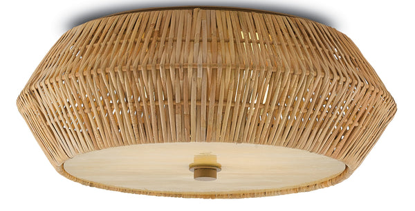 Antibes Flush Mount Light Fixture - Handcrafted Rattan & Art Glass Ceiling Light for Elegant Decor