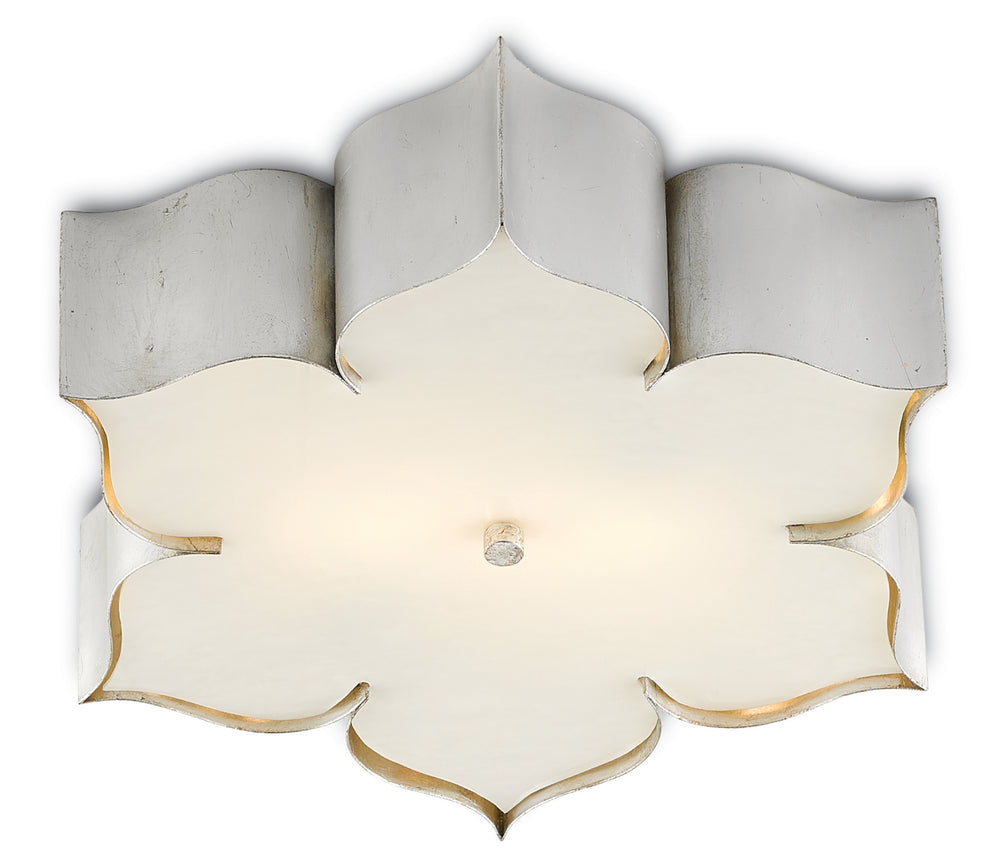 Grand Lotus Silver Flush Mount Light Fixture - Elegant Wrought Iron Design with Contemporary Finish
