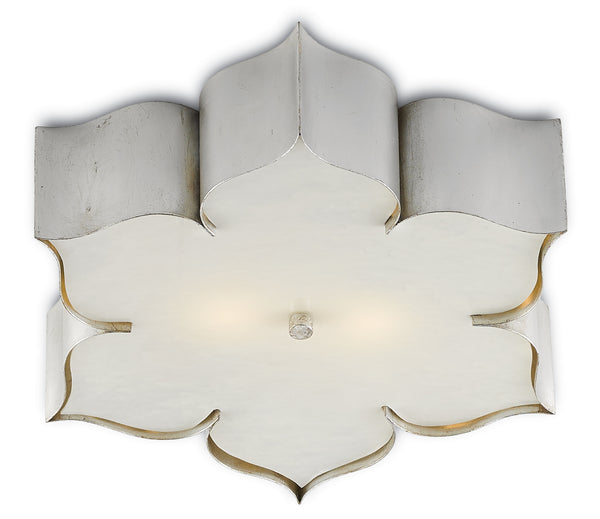 Grand Lotus Silver Flush Mount Light Fixture - Elegant Wrought Iron Design with Contemporary Finish