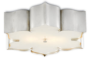 Grand Lotus Silver Flush Mount Light Fixture - Elegant Wrought Iron Design with Contemporary Finish