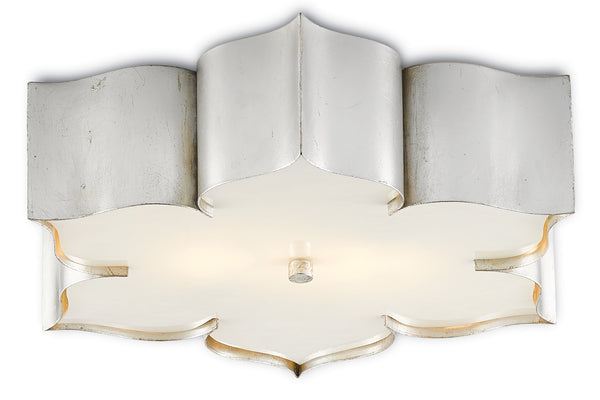 Grand Lotus Silver Flush Mount Light Fixture - Elegant Wrought Iron Design with Contemporary Finish