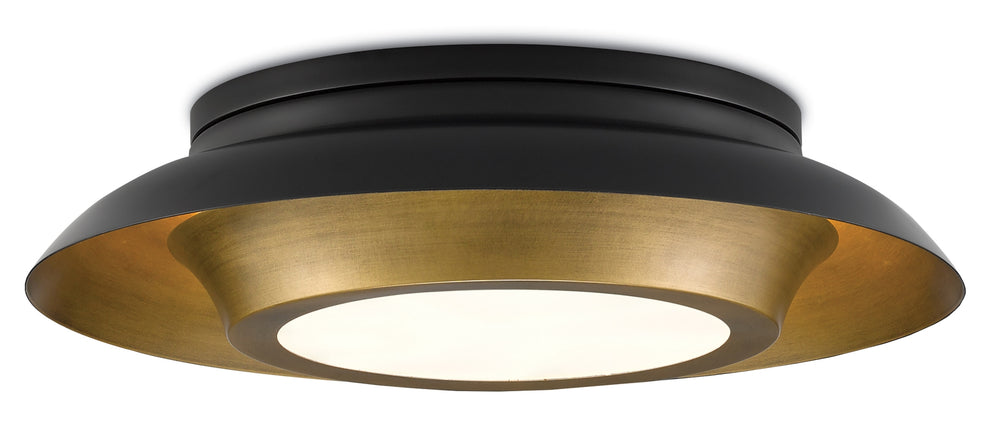 Metaphor Flush Mount Light Fixture - Antique Brass and Black Finish with Frosted Glass Diffuser
