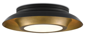 Metaphor Flush Mount Light Fixture - Antique Brass and Black Finish with Frosted Glass Diffuser