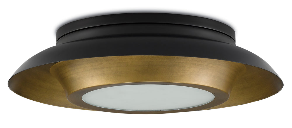 Metaphor Flush Mount Light Fixture - Antique Brass and Black Finish with Frosted Glass Diffuser