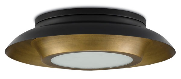 Metaphor Flush Mount Light Fixture - Antique Brass and Black Finish with Frosted Glass Diffuser