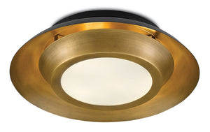 Metaphor Flush Mount Light Fixture - Antique Brass and Black Finish with Frosted Glass Diffuser