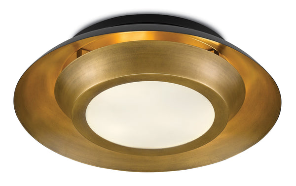 Metaphor Flush Mount Light Fixture - Antique Brass and Black Finish with Frosted Glass Diffuser