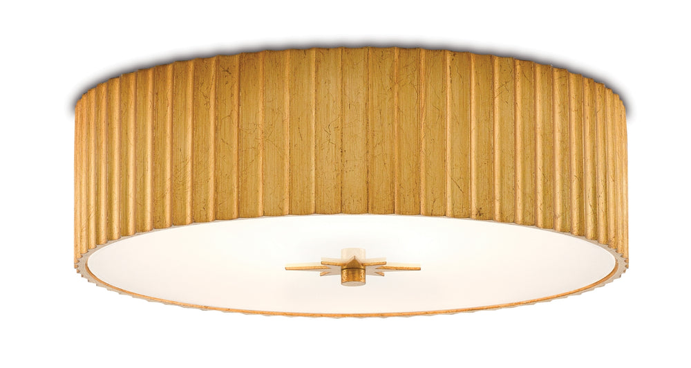 Caravel Flush Mount Light Fixture - Gold Leaf Finish with Frosted Glass Diffuser for Soft Illumination