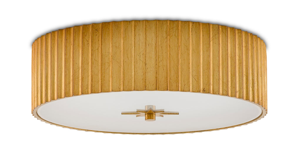 Caravel Flush Mount Light Fixture - Gold Leaf Finish with Frosted Glass Diffuser for Soft Illumination