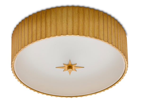 Caravel Flush Mount Light Fixture - Gold Leaf Finish with Frosted Glass Diffuser for Soft Illumination