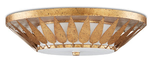 Floris Flush Mount: Elegant Gold Leaf Wrought Iron Ceiling Light with Milky Glass Diffuser, 22"