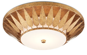 Floris Flush Mount: Elegant Gold Leaf Wrought Iron Ceiling Light with Milky Glass Diffuser, 22"