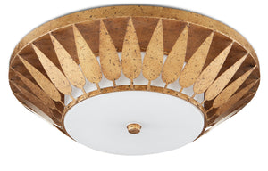 Floris Flush Mount: Elegant Gold Leaf Wrought Iron Ceiling Light with Milky Glass Diffuser, 22"