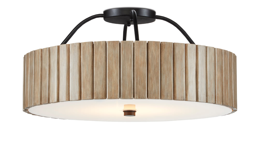 Tetterby Flush-Mount Light Fixture - Eco-Friendly Bamboo Design with Modern LED & Black Accent Finial