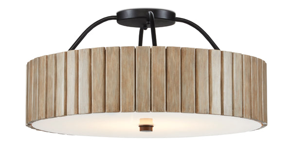 Tetterby Flush-Mount Light Fixture - Eco-Friendly Bamboo Design with Modern LED & Black Accent Finial