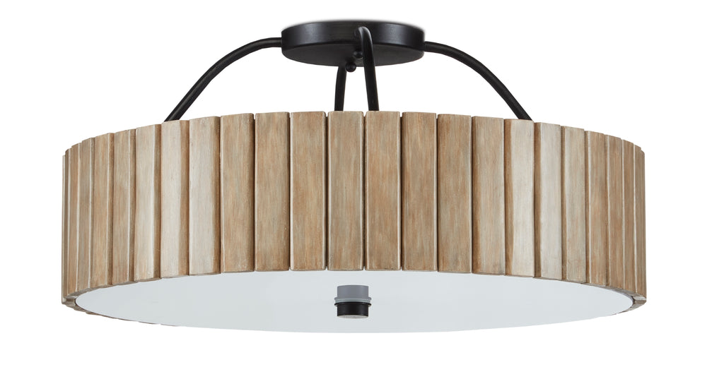 Tetterby Flush-Mount Light Fixture - Eco-Friendly Bamboo Design with Modern LED & Black Accent Finial