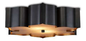 Grand Lotus Black Flush Mount Light Fixture - Stunning Wrought Iron Design with Gold Leaf Accents