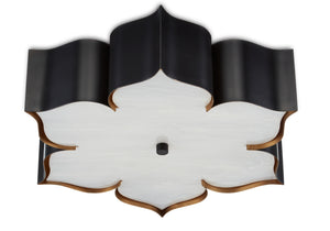 Grand Lotus Black Flush Mount Light Fixture - Stunning Wrought Iron Design with Gold Leaf Accents