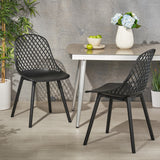 Noble House Lily Outdoor Modern Dining Chair (Set of 2), Black