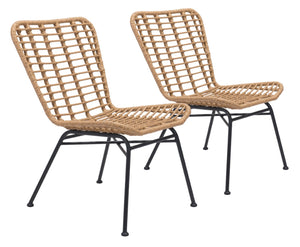 Zuo Modern Lorena Steel, Polyethylene Modern Commercial Grade Dining Chair Set - Set of 2 Natural, Black Steel, Polyethylene