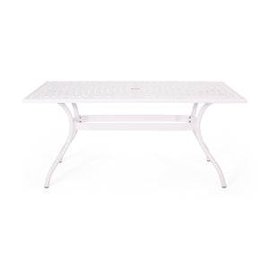 Noble House Phoenix Traditional Outdoor Aluminum Rectangular Dining?Table, White