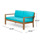 Santa Ana Outdoor 4 Seater Acacia  Wood Chat Set with Cushions, Teak and Teal Noble House