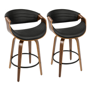 Symphony Mid-Century Modern Counter Stool in Walnut and Black Faux Leather by LumiSource - Set of 2