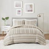 Beautyrest Kent Casual 3 Piece Striped Herringbone Oversized Duvet Cover Set Taupe King/Cal BR12-3863