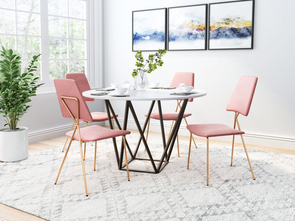 Zuo Modern Chloe 100% Polyester, Plywood, Steel Modern Commercial Grade Dining Chair Set - Set of 2 Pink, Gold 100% Polyester, Plywood, Steel