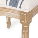 Phinnaeus French Country Fabric Dining Chairs, Dark Blue Stripes and Light Beige Noble House