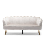 Reitz Modern Glam Velvet Channel Stitch 3 Seater Shell Sofa, Beige and Gold   Noble House