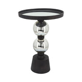 Sagebrook Home Contemporary Metal, 22"h Orb Side Table, Mirror Top, Sil/blk 16572-08 Black Glass