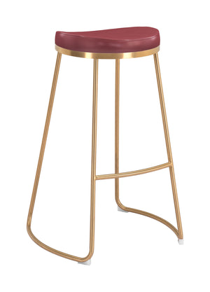 Zuo Modern Bree 100% Polyurethane, Plywood, Stainless Steel Modern Commercial Grade Barstool Set - Set of 2 Burgundy, Gold 100% Polyurethane, Plywood, Stainless Steel