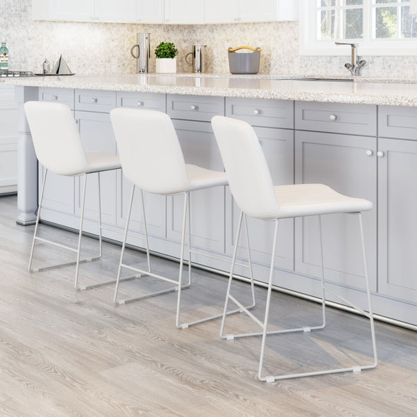 Zuo Modern Mode 100% Polyurethane, Plywood, Steel Modern Commercial Grade Counter Stool Set - Set of 2 White 100% Polyurethane, Plywood, Steel