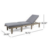 Ariana Outdoor Acacia Wood Chaise Lounge with Cushion, Grey and Dark Grey Noble House