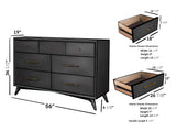 Alpine Furniture Flynn Mid Century Modern 7 Drawer Dresser, Black 966BLK-03 Black Mahogany Solids & Okoume Veneer 56 x 19 x 36.5