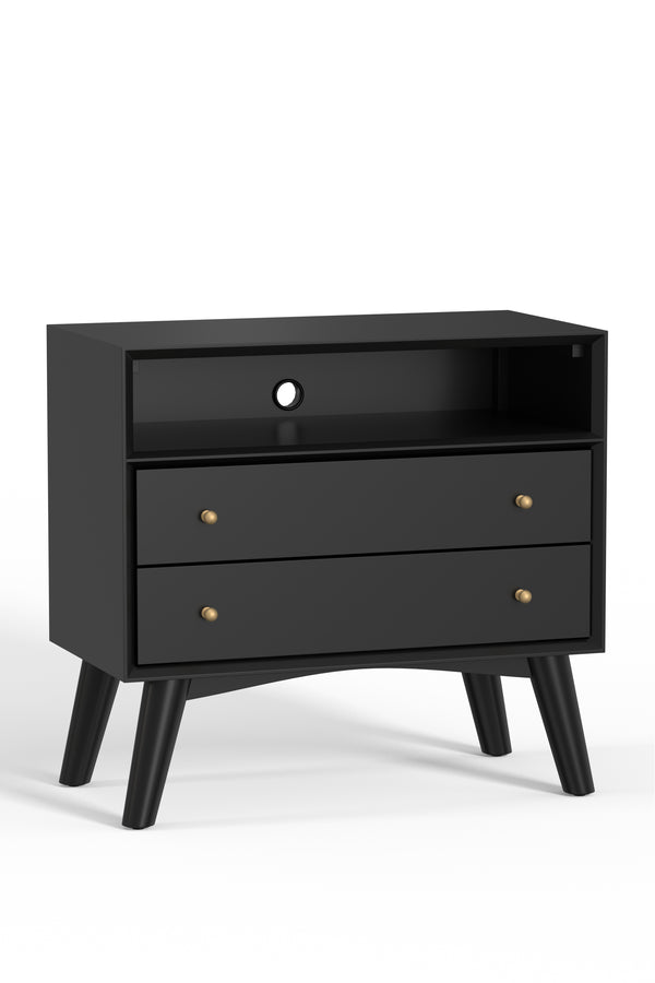 Alpine Furniture Flynn Large Nightstand, Black 966BLK-22 Black Mahogany Solids & Veneer 28 x 15 x 26