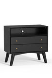 Alpine Furniture Flynn Large Nightstand, Black 966BLK-22 Black Mahogany Solids & Veneer 28 x 15 x 26