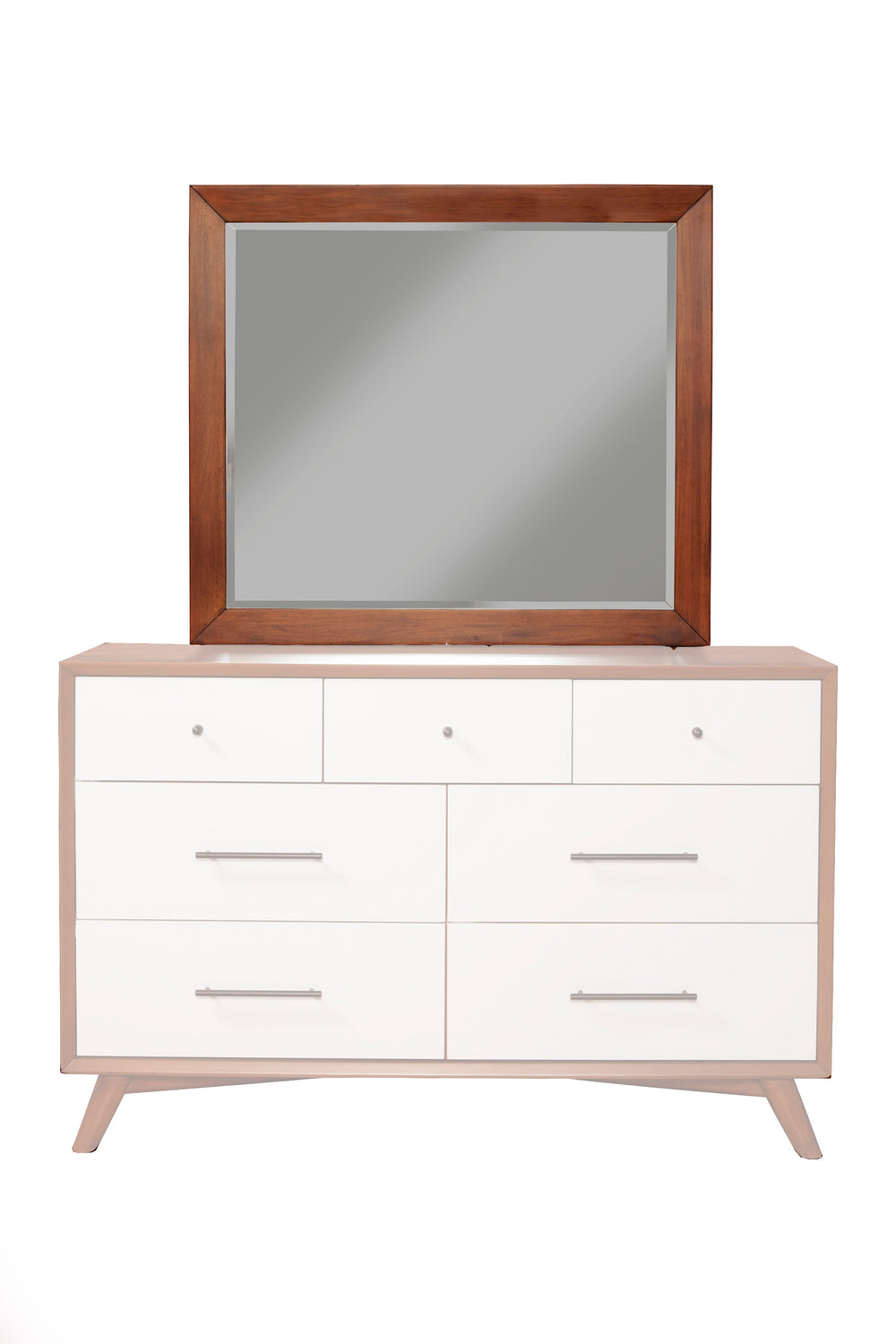 Alpine Furniture Flynn Mid Century Modern Two Tone Mirror, Acorn/White 999-06 Acorn & White Mahogany Solids & Okoume Veneer 42 x 1 x 37