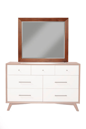 Alpine Furniture Flynn Mid Century Modern Two Tone Mirror, Acorn/White 999-06 Acorn & White Mahogany Solids & Okoume Veneer 42 x 1 x 37