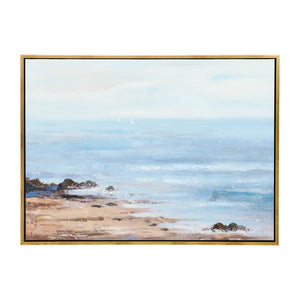 Sagebrook Home Contemporary 47x35 Ocean Hand Painted Canvas, Blue 70184 Blue Polyester Canvas