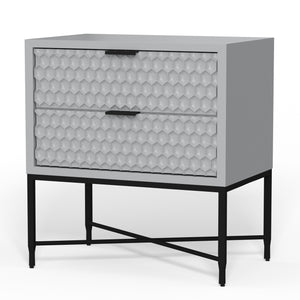 Milo Nightstand in Light Slate Grey - Stylish Storage with Textured Drawers & Black Metal Base
