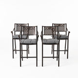 Noble House Elya Outdoor Barstool with Cushion (Set of 4), Shiny Copper and Charcoal