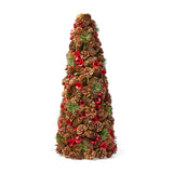 Pre-Decorated Pine Cone and Glitter Unlit Artificial Tabletop Christmas Tree, Natural and Red