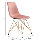 Zuo Modern Parker 100% Polyester, Plywood, Steel Modern Commercial Grade Dining Chair Set - Set of 4 Pink, Gold 100% Polyester, Plywood, Steel