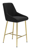 Zuo Modern Madelaine 100% Polyester, Plywood, Steel Modern Commercial Grade Counter Stool Black, Gold 100% Polyester, Plywood, Steel