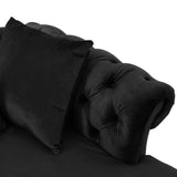 Noble House Houck Modern Glam Tufted Velvet Tete-a-Tete Chaise Lounge with Accent Pillows, Black and Dark Brown