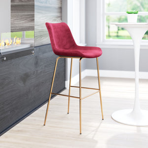 Zuo Modern Tony 100% Polyester, Plywood, Steel Modern Commercial Grade Barstool Red, Gold 100% Polyester, Plywood, Steel