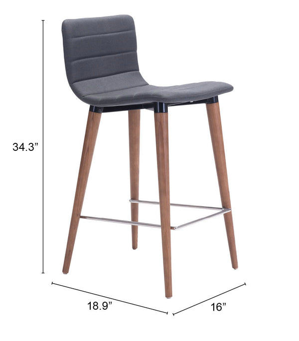 Zuo Modern Jericho 100% Polyester, Plywood, Birch Wood Mid Century Commercial Grade Counter Stool Set - Set of 2 Gray, Brown 100% Polyester, Plywood, Birch Wood